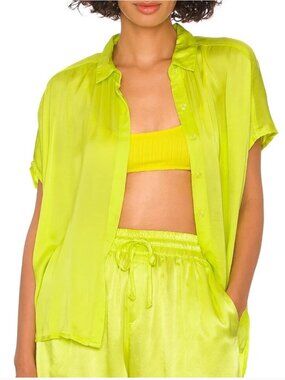 Young Fabulous & Broke Luna Top Neon Lime Button-Front Blouse